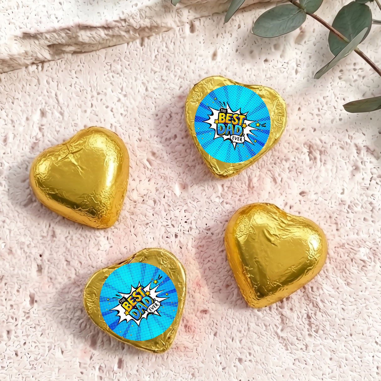 Best Dad Ever Fathers Day Blue Comic Personalised Foil Covered Chocolate Hearts