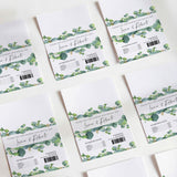 Eucalyptus printed chocolate wrapper sheets with green leaves and thank-you message