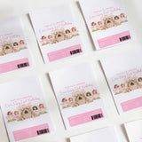 Pink fairy-themed first-birthday printed chocolate wrappers with barcodes and text
