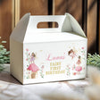 Personalised gable favour box, Luna's Fairy First Birthday, white with fairy mushroom art
