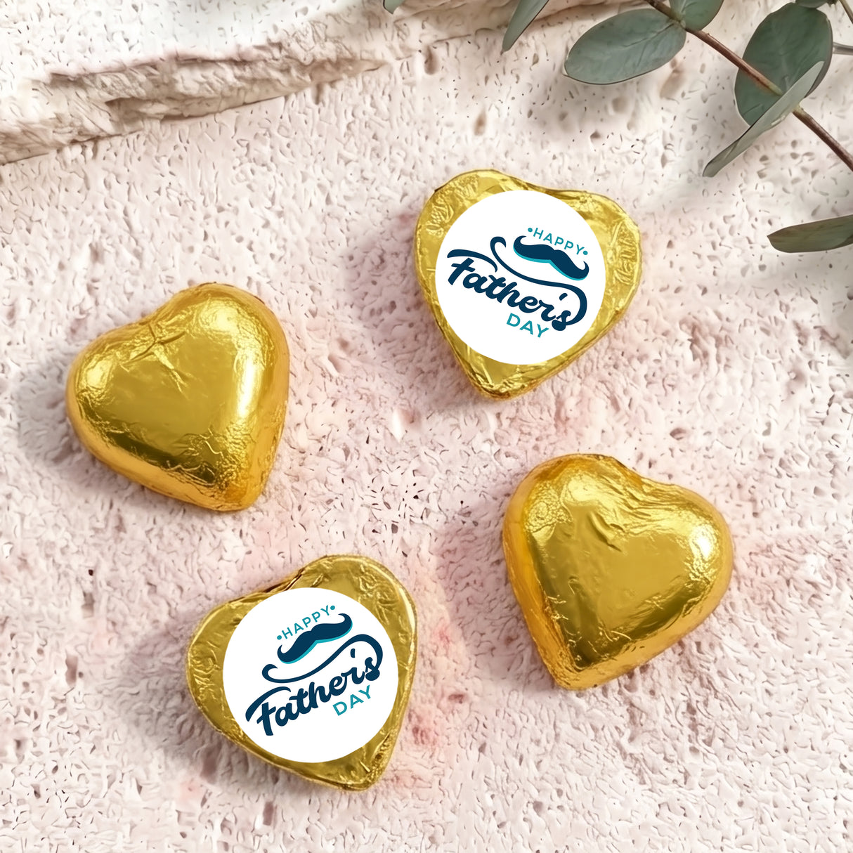 Moustache Fathers Day Personalised Foil Covered Chocolate Hearts