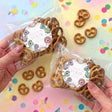 Dinosaur birthday personalised pretzel bag with clear wrap and heart-shaped pretzels
