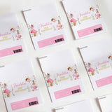 Printed birthday chocolate wrappers, white with fairy illustration and pink barcode label