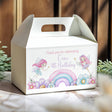 Personalised gable favour box, white with rainbow and fairy 4th Birthday design