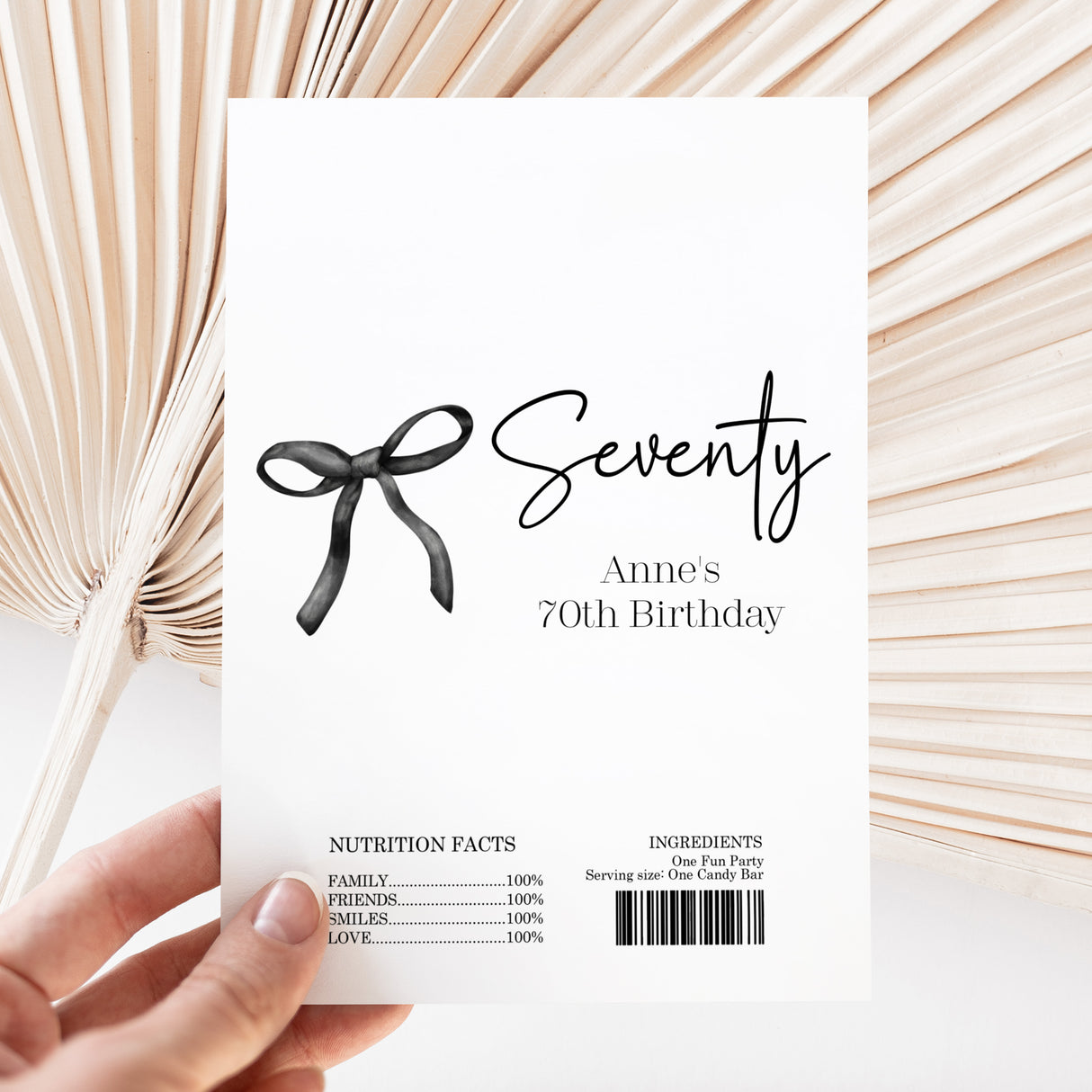 Black Bow 70th Birthday Chocolate Wrapper DIY