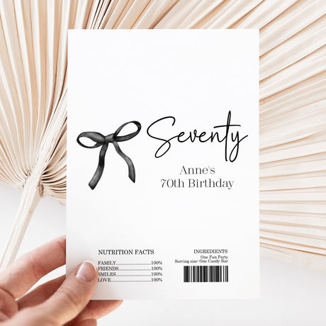 Black Bow 70th Birthday Chocolate Wrapper DIY
