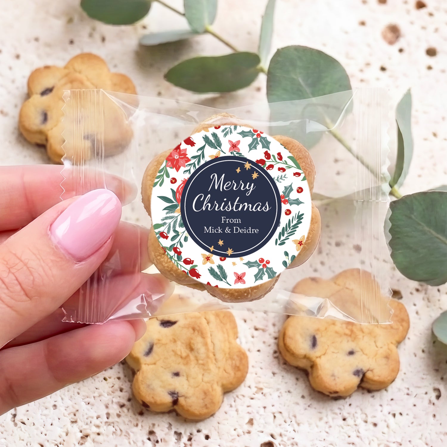 Christmas Florals Personalised Bite Size Choc Chip Cookies
