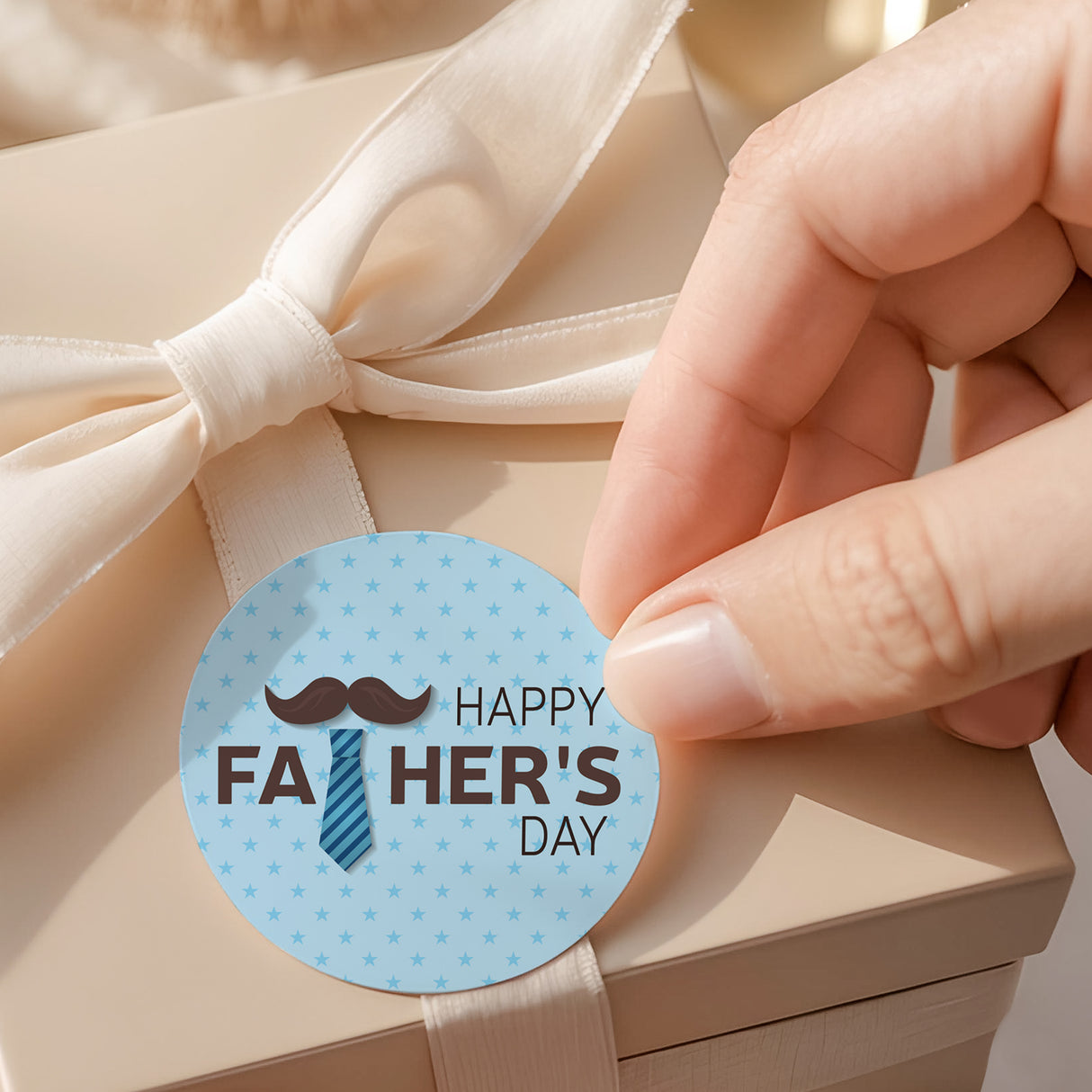 Tie Moustache Fathers Day Round Printed Labels