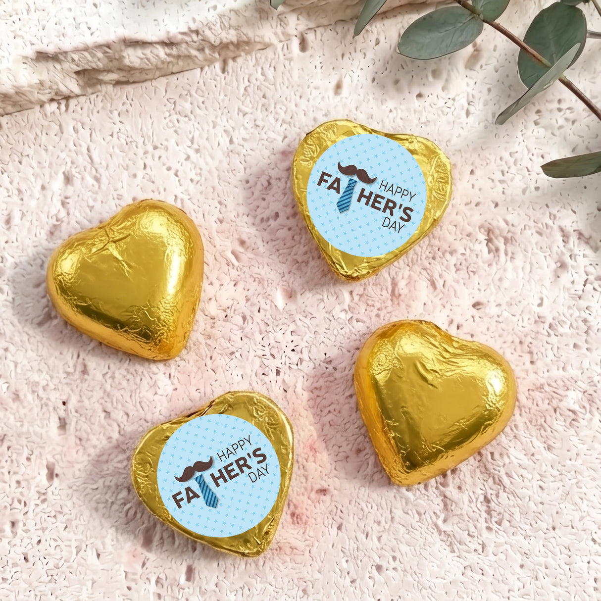 Tie Moustache Fathers Day Personalised Foil Covered Chocolate Hearts