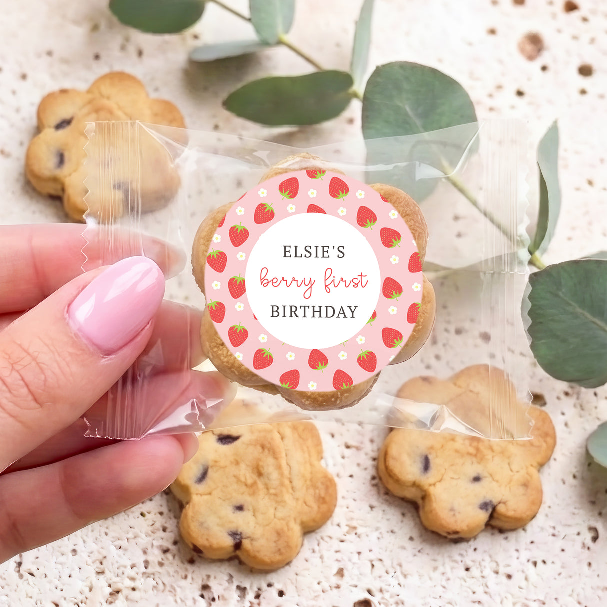 Berry First Birthday Personalised Bite Size Choc Chip Cookies