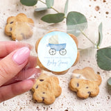 Blue Baby Carriage Baby Shower Personalised Bite Size Choc Chip Cookies