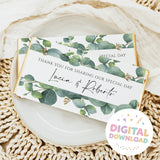 Eucalyptus wedding chocolate bar wrapper with green leaves, thank-you, Lucia & Roberta