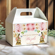 Floral bunny birthday gable favor box with handle and thank-you message.