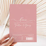 Dusty pink love-themed chocolate wrapper sheet with thank-you text and names