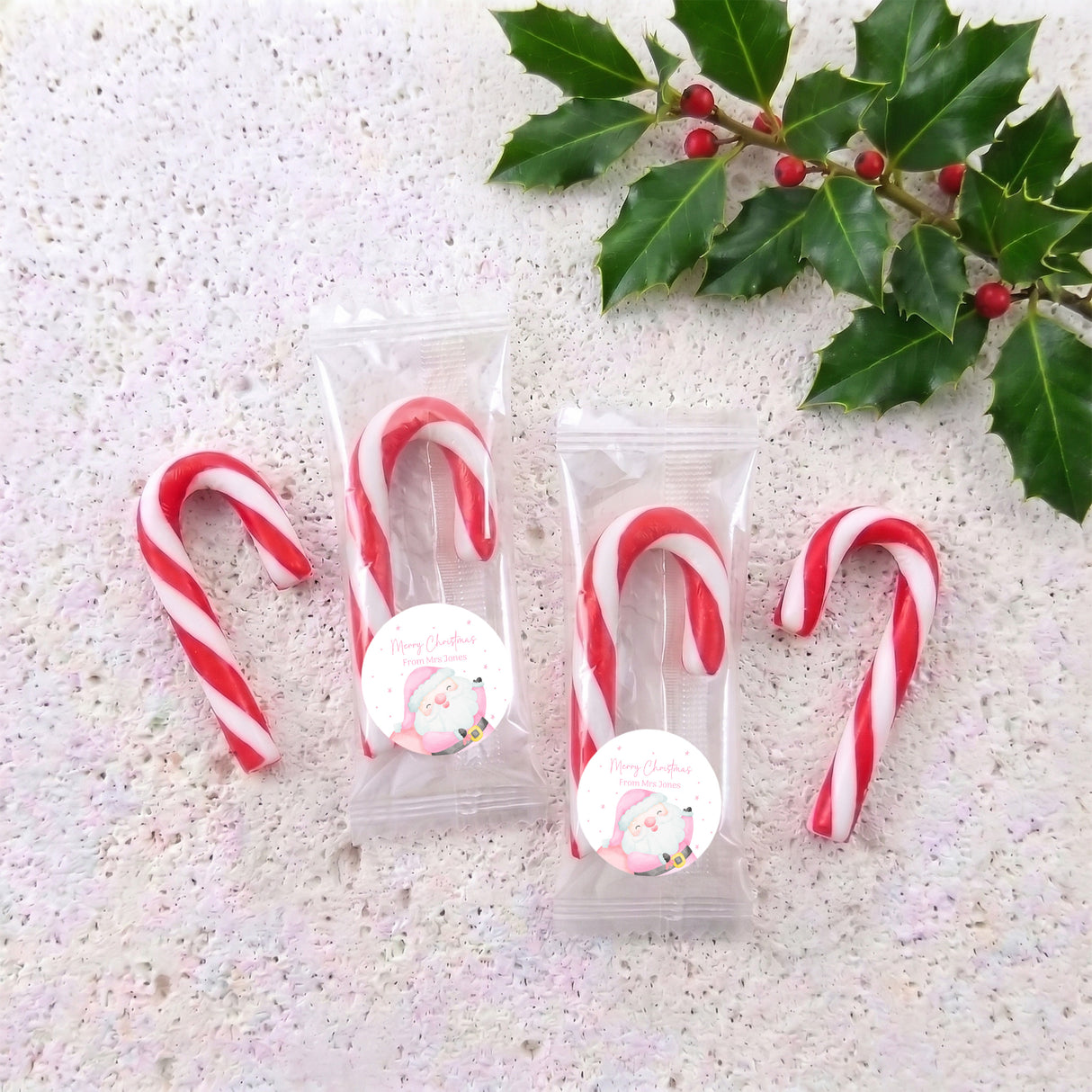 Pink Santa Personalised Mini Candy Canes