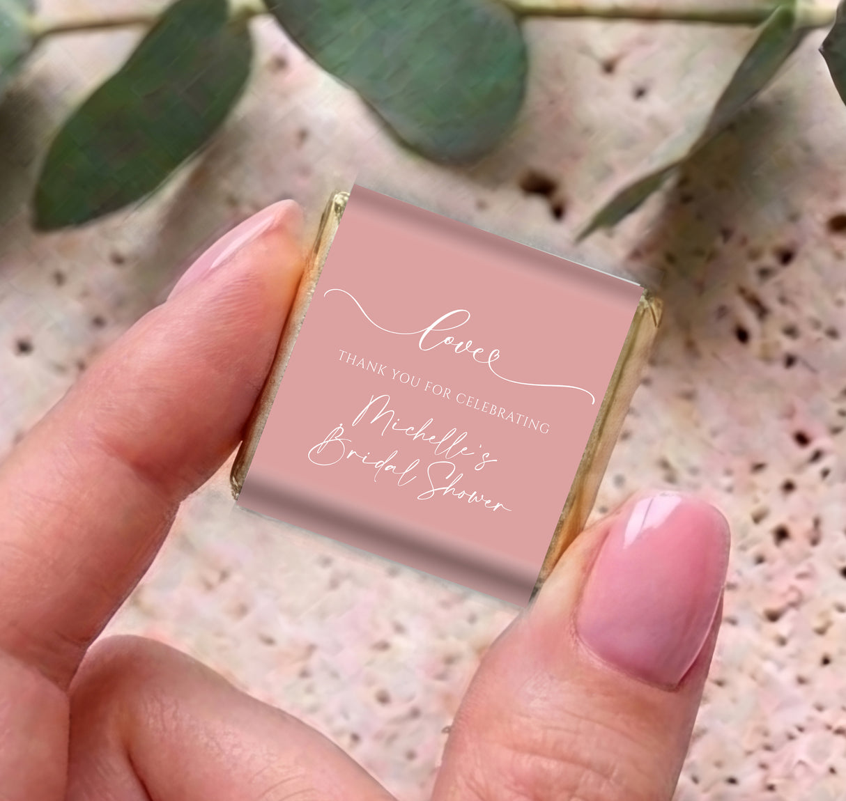 Dusty Pink Bridal Shower Love Personalised Mini Chocolates