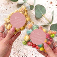 Dusty pink personalised popcorn bag with clear wrap and round pink 'Love' label