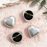 Silver foil-covered personalised chocolate heart with black 21 label and gold stars
