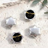 40th birthday foil-covered chocolate stars, silver with black personalized 40 card topper