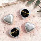 Silver foil heart chocolates with black round label and gold 70 birthday design