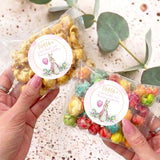 Personalised Christening popcorn bag with bunny sticker and pastel popcorn