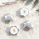Set of five silver star-shaped foil chocolates with baptism label and balloon motif