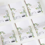 DIY chocolate wrappers, white with green-gold botanical print and nutrition panel