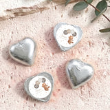 Silver heart foil chocolates with Baby shower label and teddy graphic