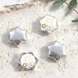 Personalised christening chocolate stars with silver foil and thank-you card, Nathaniel