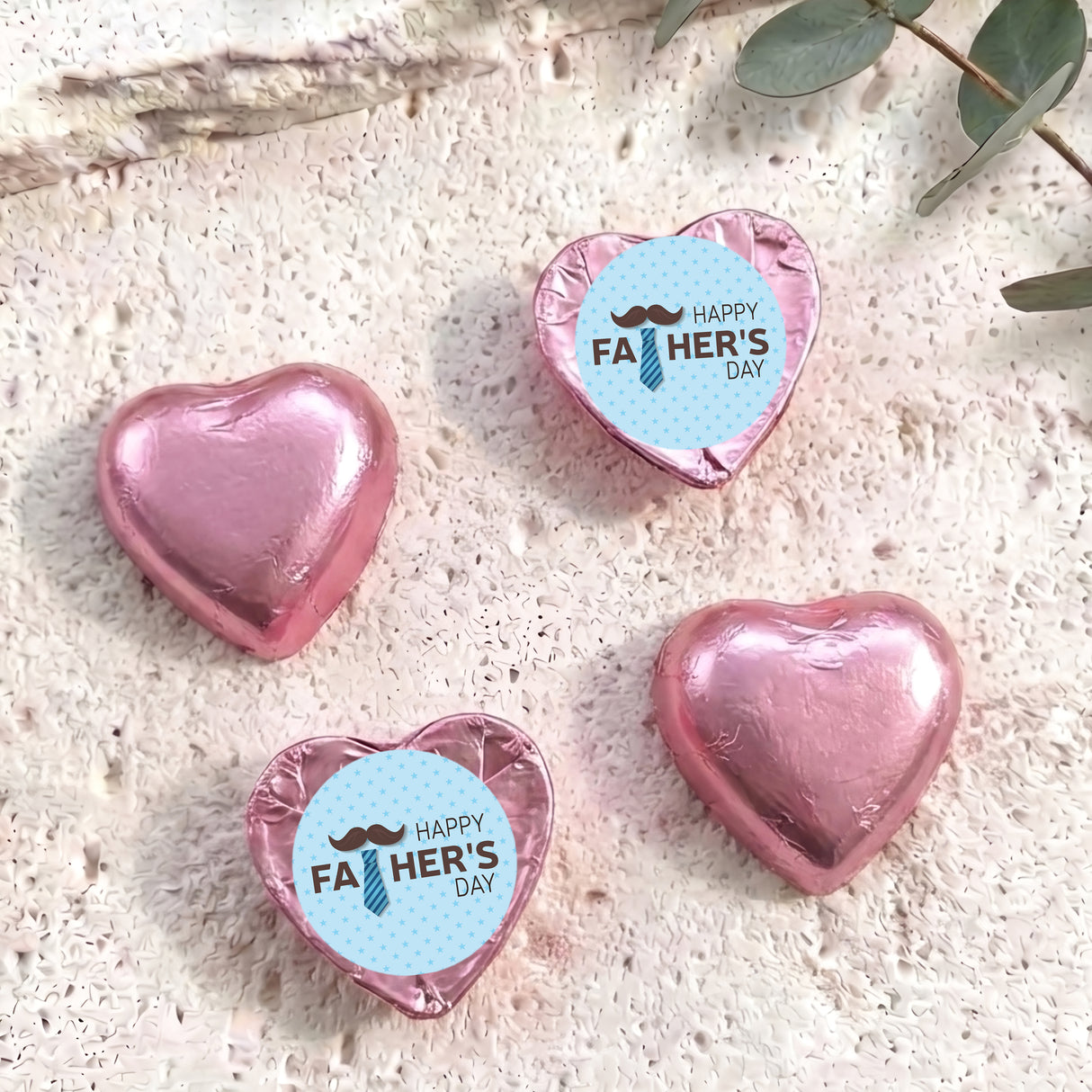 Tie Moustache Fathers Day Personalised Foil Covered Chocolate Hearts