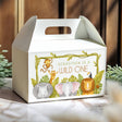Jungle Wild One personalized gable favor box, white with jungle animals and text window