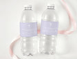 Lavender christening drink bottle labels with cross and thank-you text on two bottles