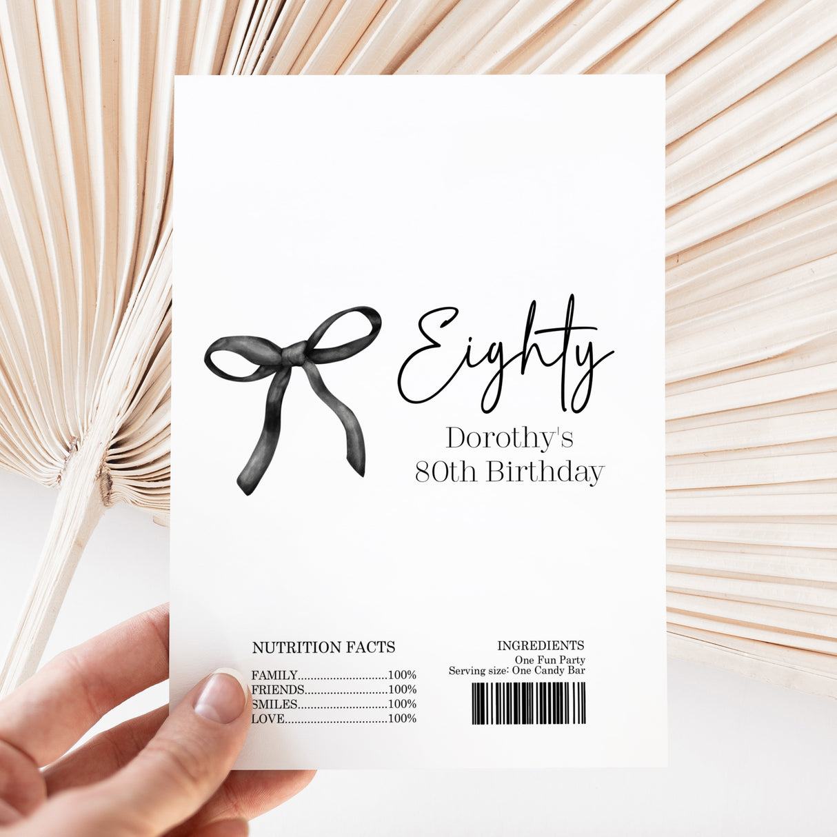 Black Bow 80th Birthday Chocolate Wrapper DIY