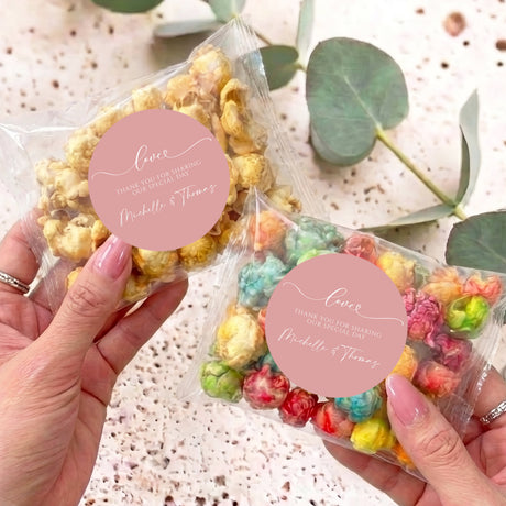 Dusty Pink Wedding Love Personalised Popcorn Bag