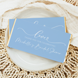 Blue bridal shower chocolate bar gift wrap with ribbon-style thank-you Love message