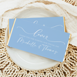 Baby blue wedding chocolate bar wrapper with 'Love' script and thank-you message