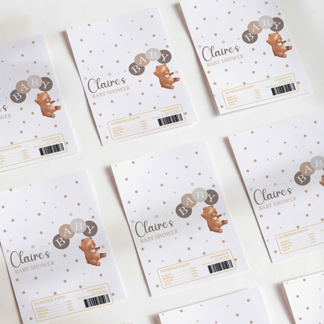 Baby shower chocolate wrappers set, beige polka dots with teddy bear and balloons
