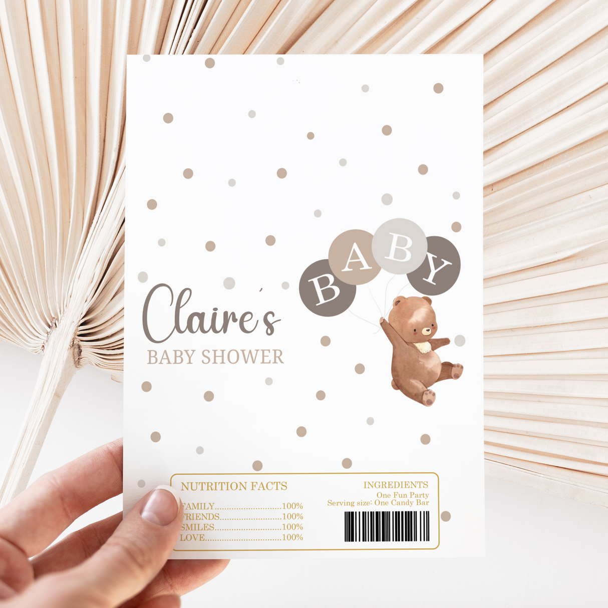Teddy Bear & Balloons Baby Shower DIY Printed Chocolate Wrappers