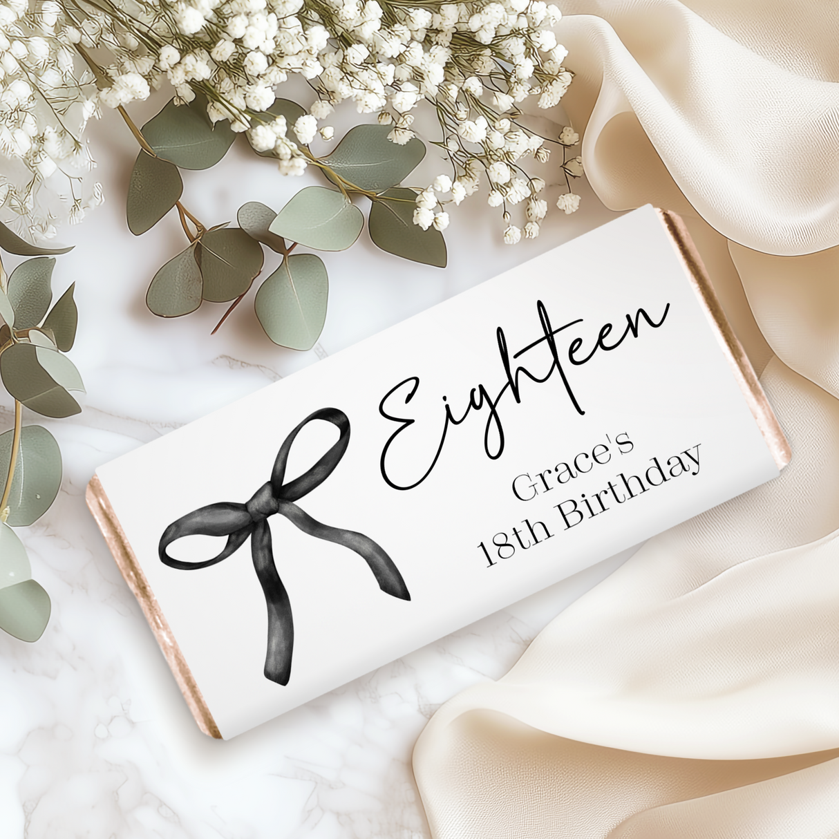Black Bow 18th Birthday Chocolate Bar
