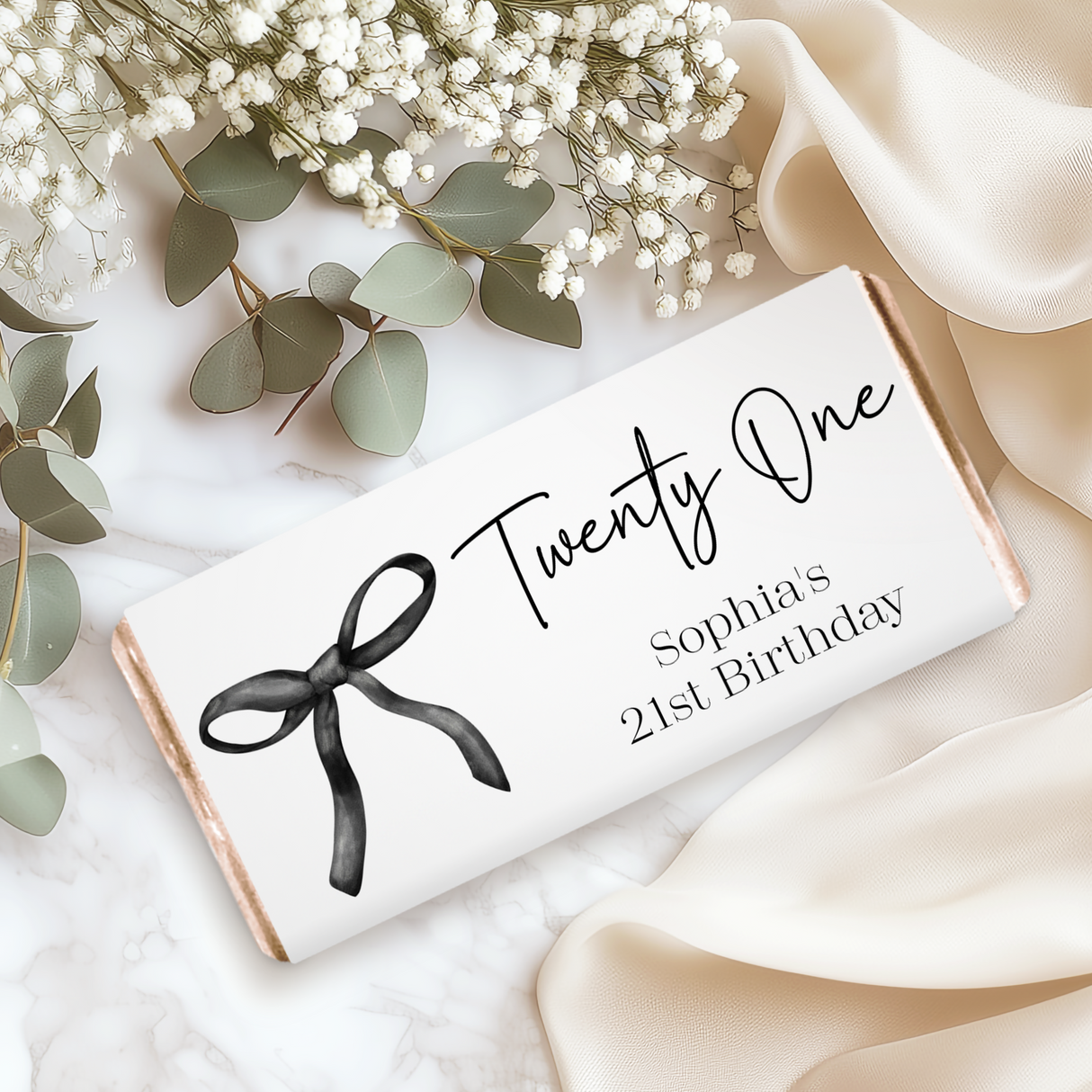 Black Bow 21st Birthday Chocolate Bar