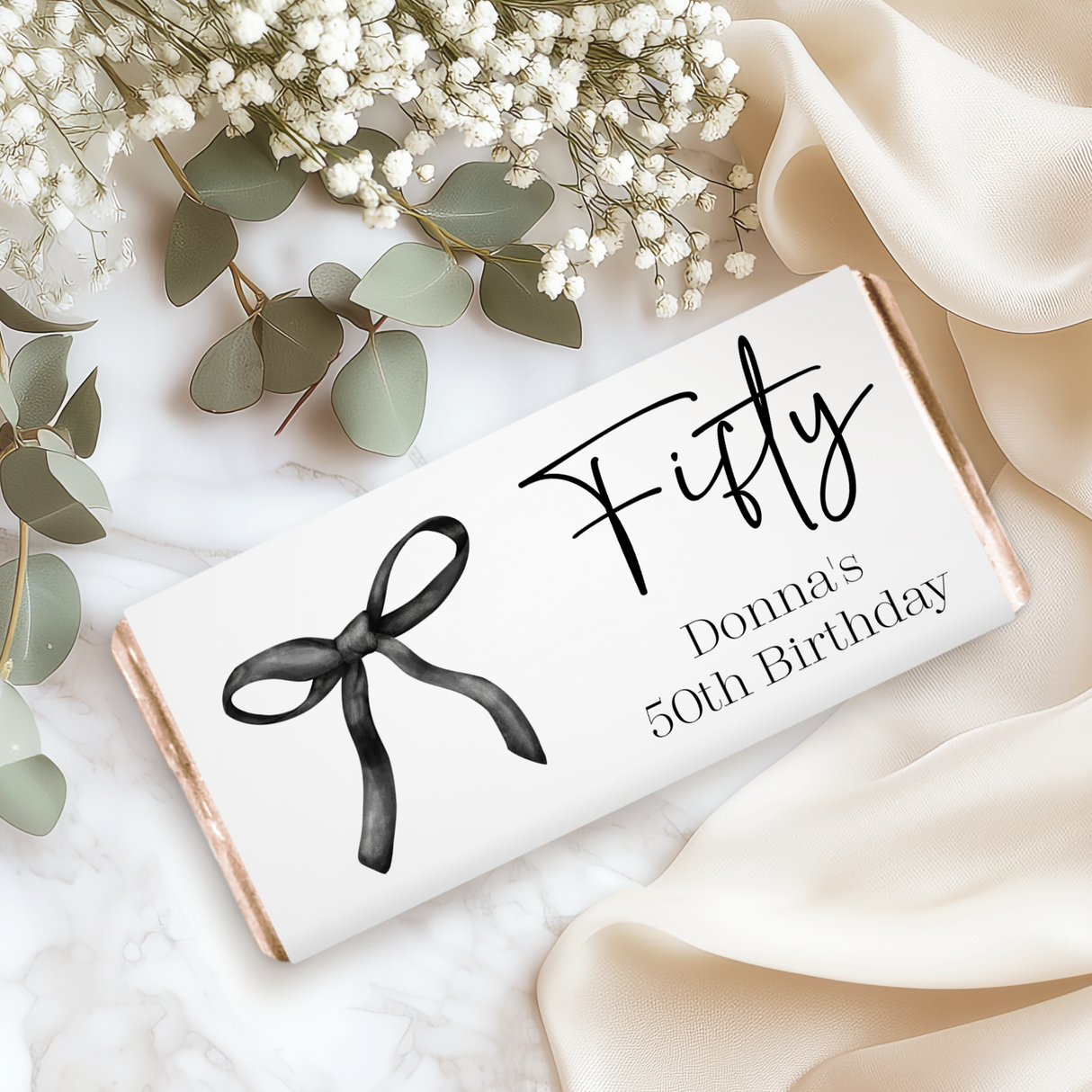 Black Bow 50th Birthday Chocolate Bar