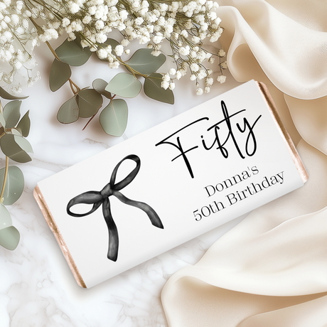 Black Bow 50th Birthday Chocolate Bar