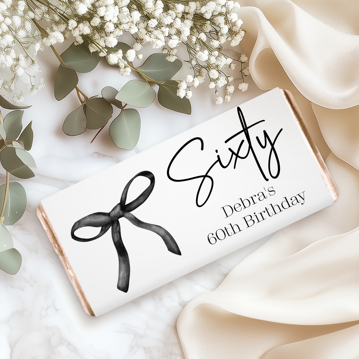 Black Bow 60th Birthday Chocolate Bar