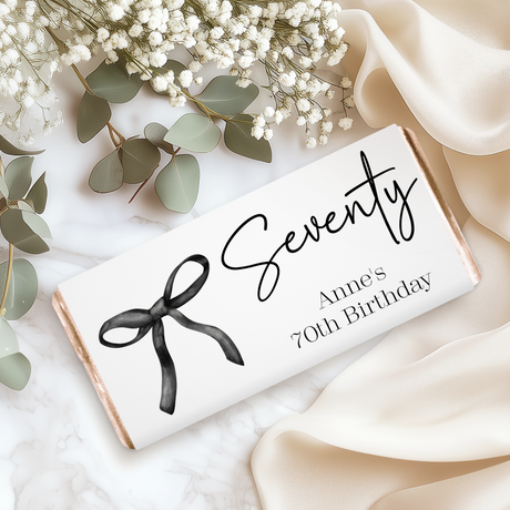 Black Bow 70th Birthday Chocolate Bar