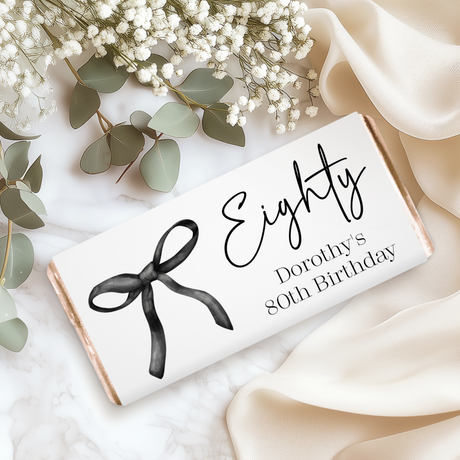 Black Bow 80th Birthday Chocolate Bar