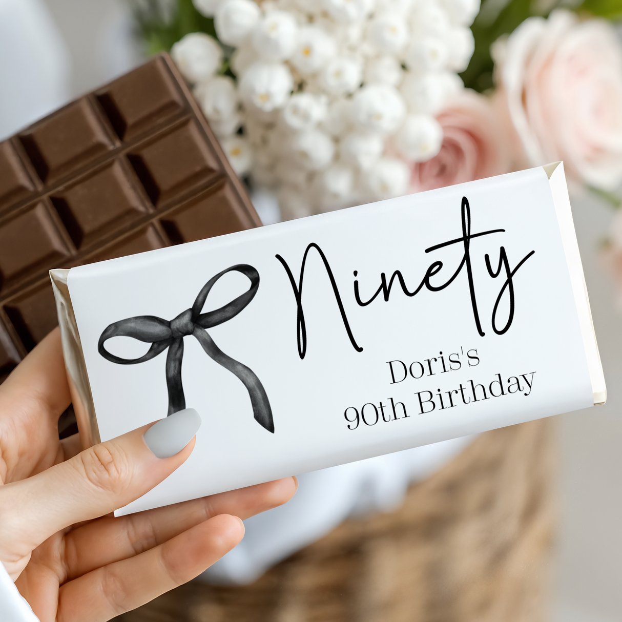 Black Bow 90th Birthday Chocolate Bar