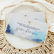 Custom confirmation chocolate bar with blue marble thank-you card design and gold cross icons