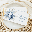 Blue boho baptism chocolate bar wrapper with blue cross, floral design, and date