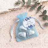 Navy Blue Waterfall Mothers Day Personalised Organza Bags with Chocolate Hearts