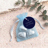 Navy Blue White Cross Christening Personalised Organza Bags with Chocolate Hearts